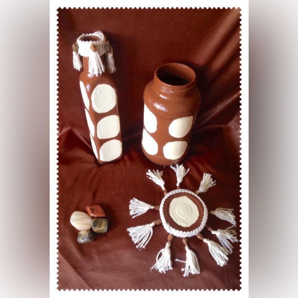 Hand Crafted Gingerbread Pillows &Upcycled Glass Jar &Bottle Set Heavenly Warmth - Picture 2 of 11